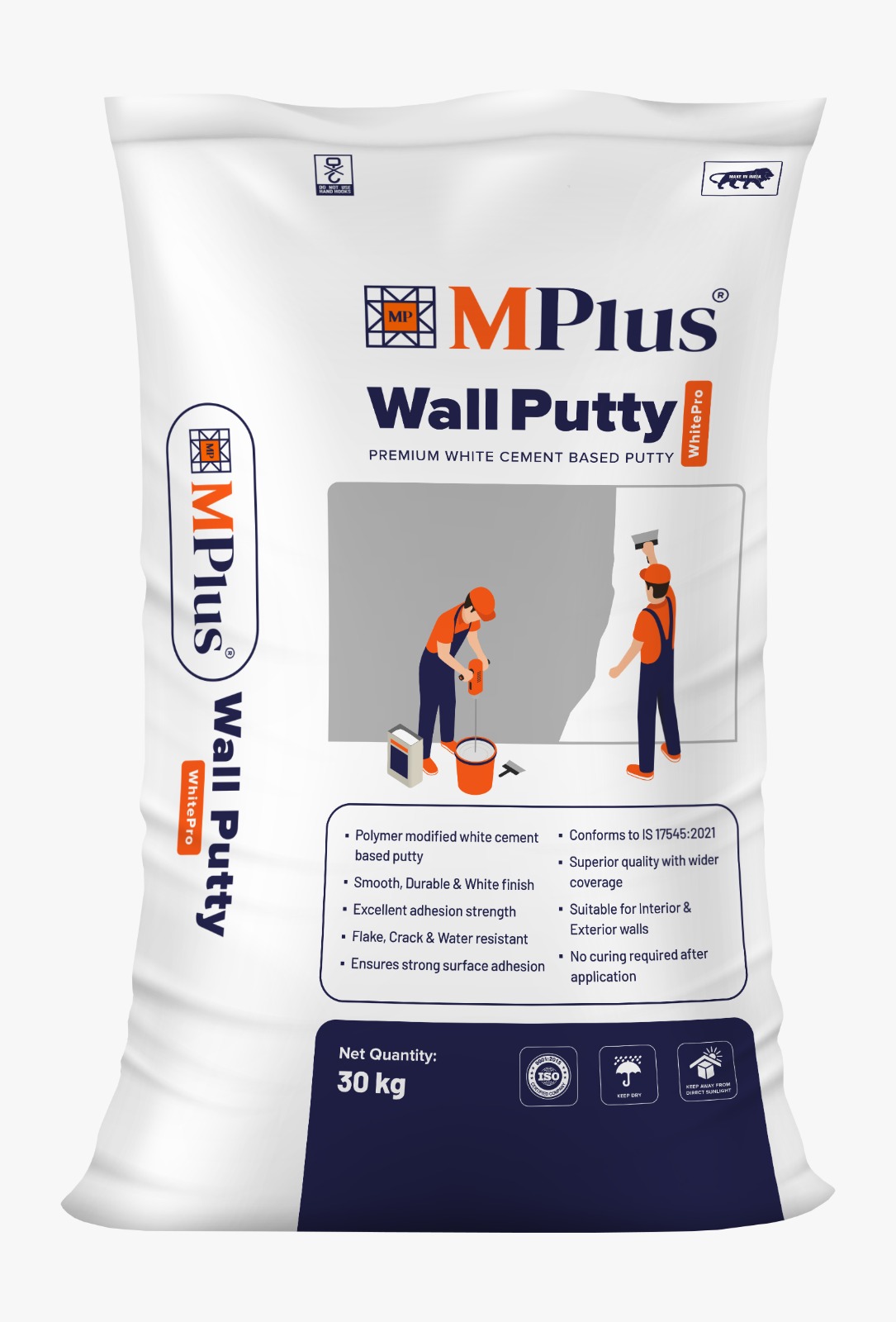 MPlus Wall Putty WhitePro 30 Kg—Premium White Cement-Based Wall Putty